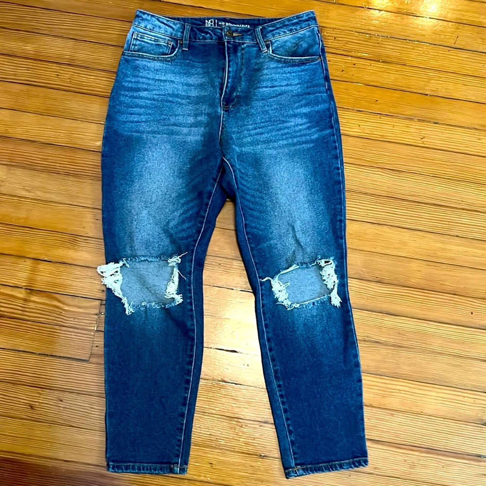 Distressed straight leg jeans